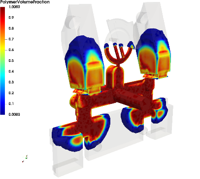 3D-Simulation der PolymerVolumeFraction beim Spritzgussfüllen
